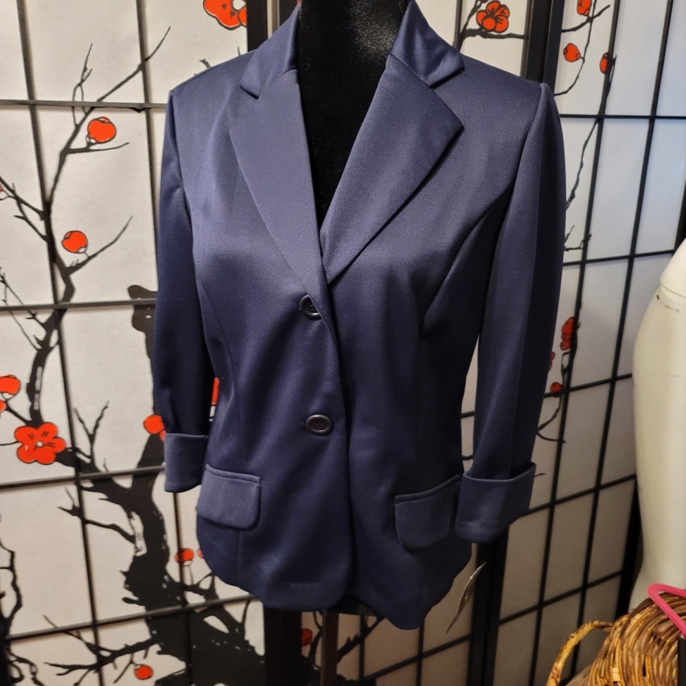 COURTNEY LADIES JACKET IN DEEP BLUE FRONT BUTTON CLOSE/SIZE MEDIUM